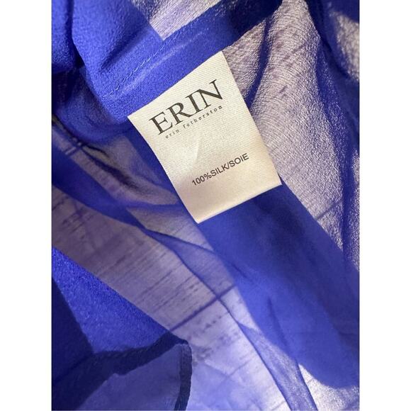 NEW w Tags Erin Fetherston Silk Chiffon Sheer Button-Up Shirt Blue Large - Picture 7 of 12